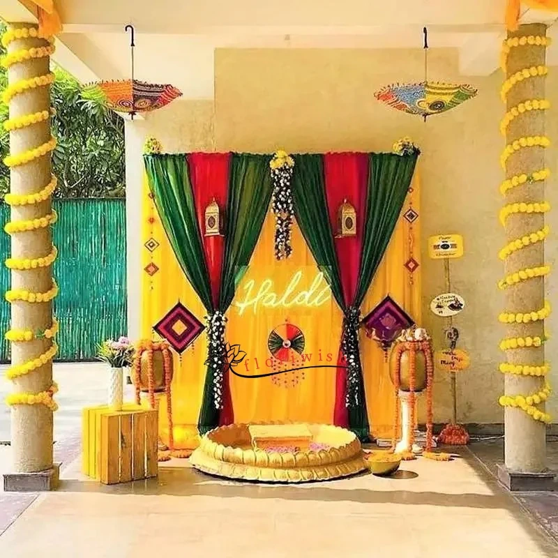 Yellow Backdrop Haldi Decoration Set 