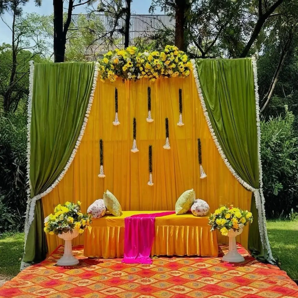 Green And Yellow Haldi Setup Decor