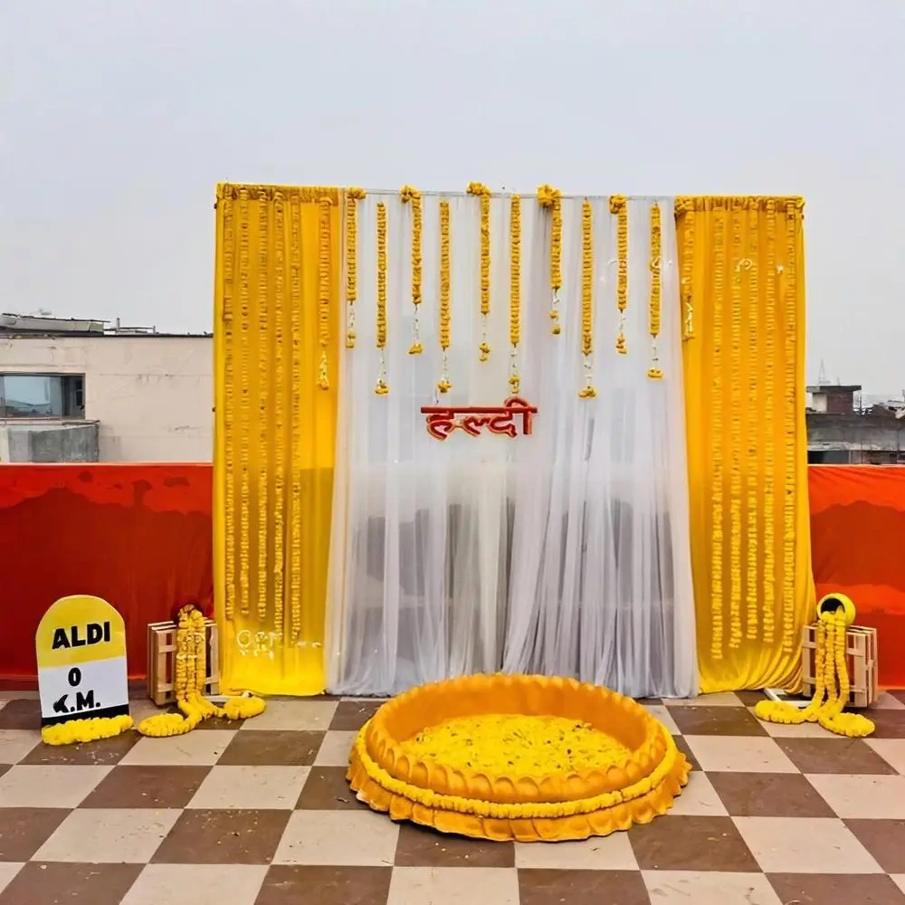 Terrace Haldi Decoration Setup