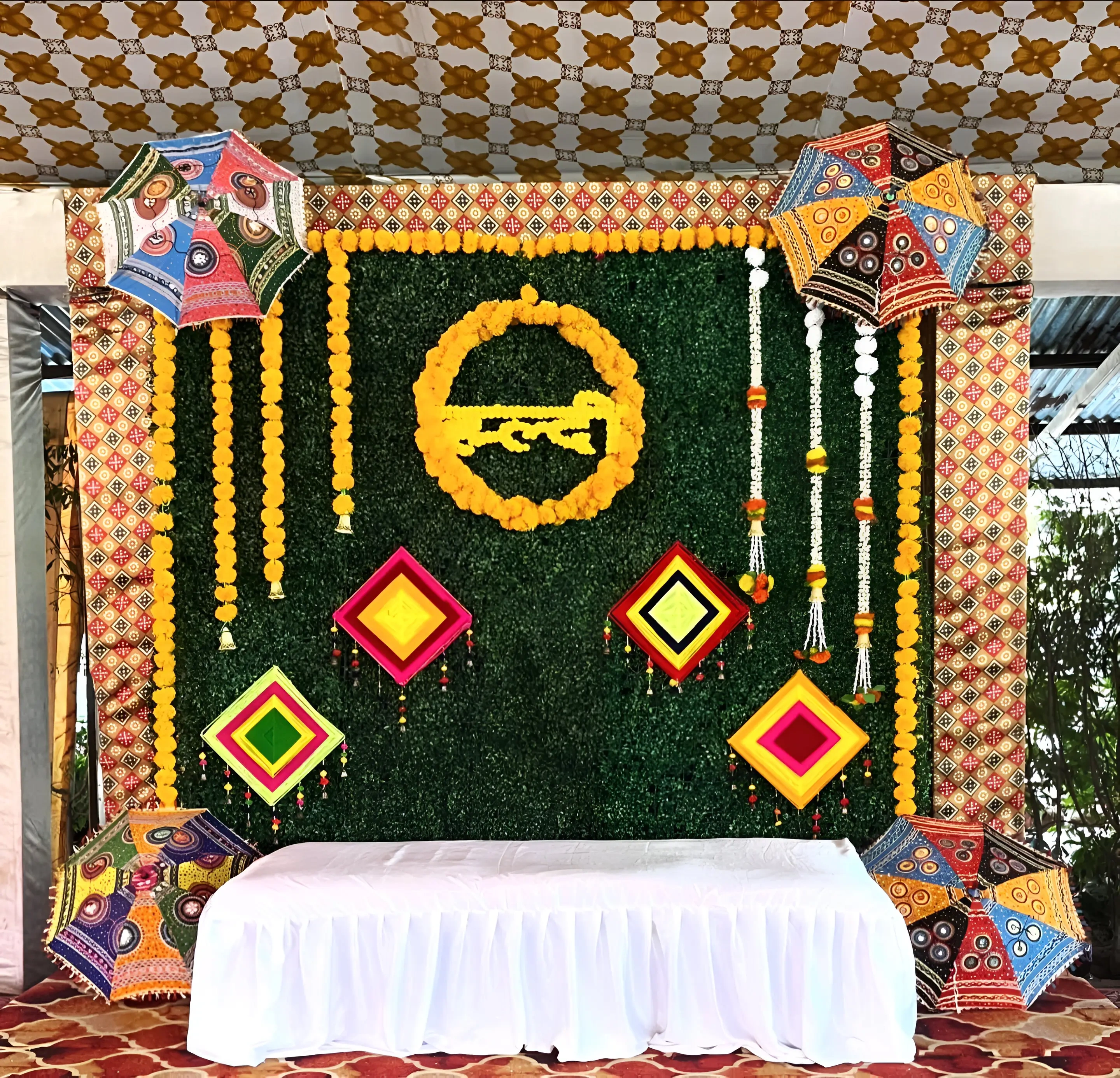 Greenery Haldi decoration Setup