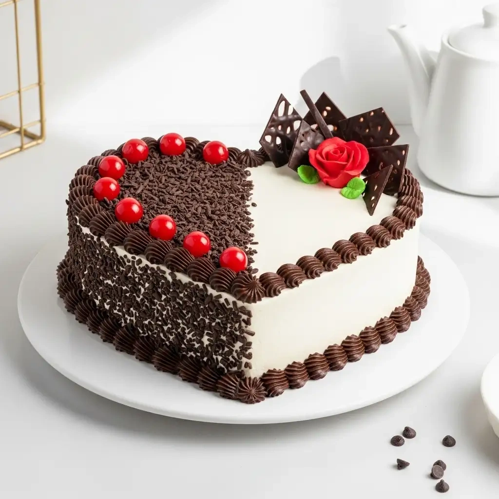 Black Forest Vanilla Heart Fresh Cake 