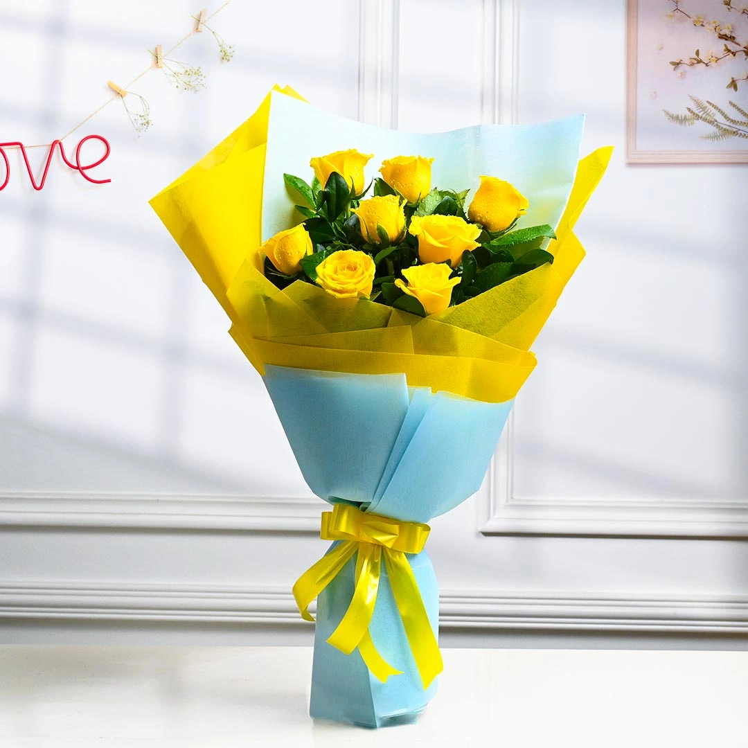 Elegant Yellow Roses Wrapped With Love Bouquets 