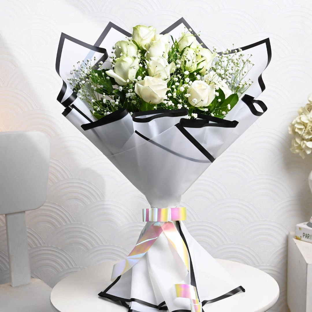 Eternity White Roses Flowers  Bouquet 