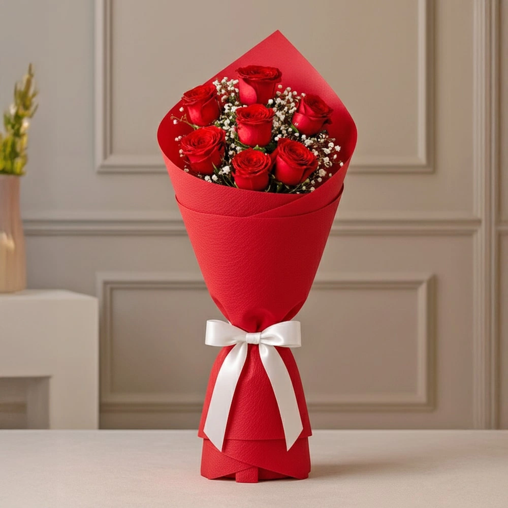 7 Red Roses Flowers  Bouquet 