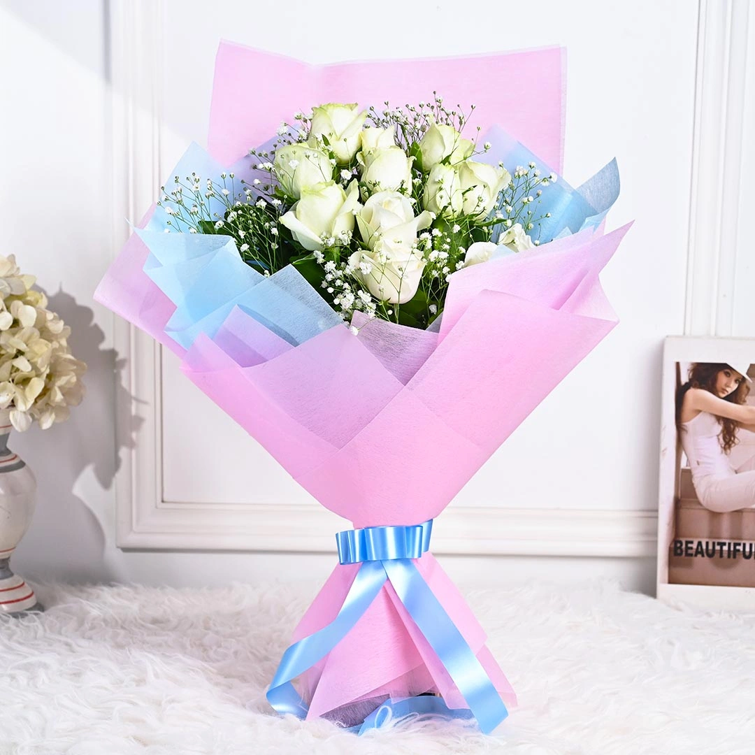 Enchanting White Flowers  Roses Bouquet 