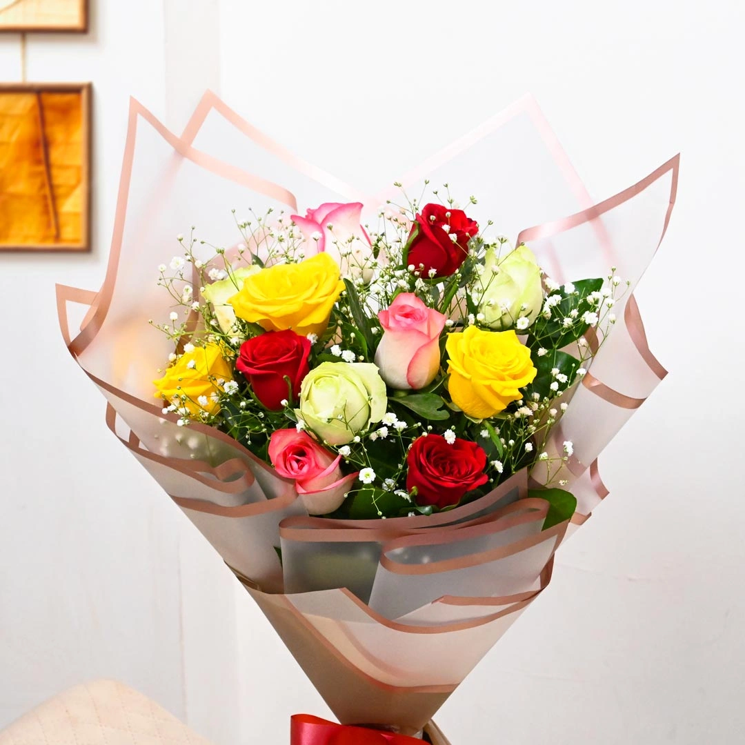 vibrantmixedrosesbouquetb 1