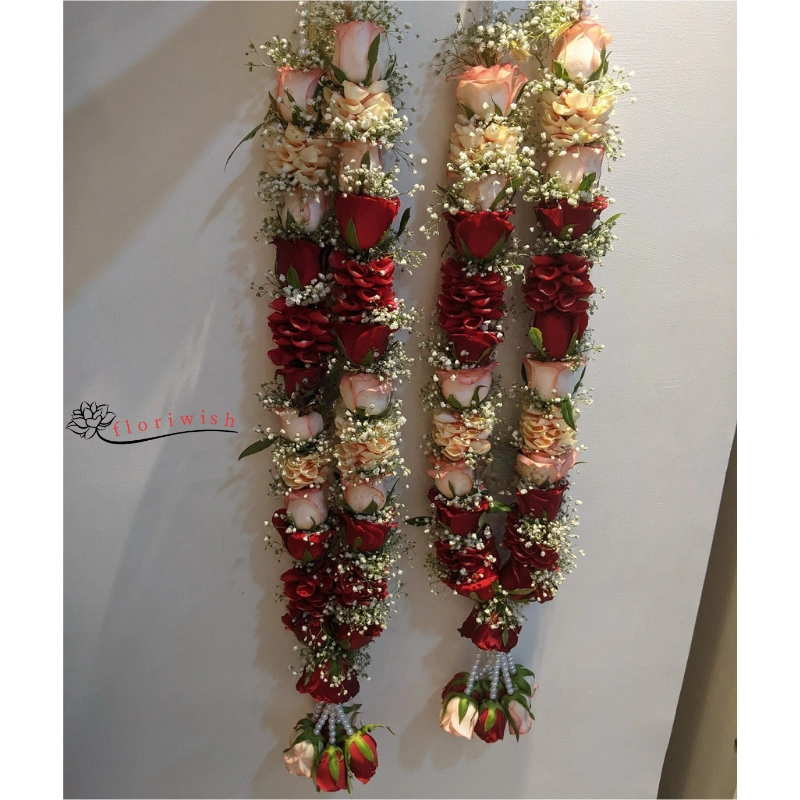 Peach Red Rose Baby Breath Varmala