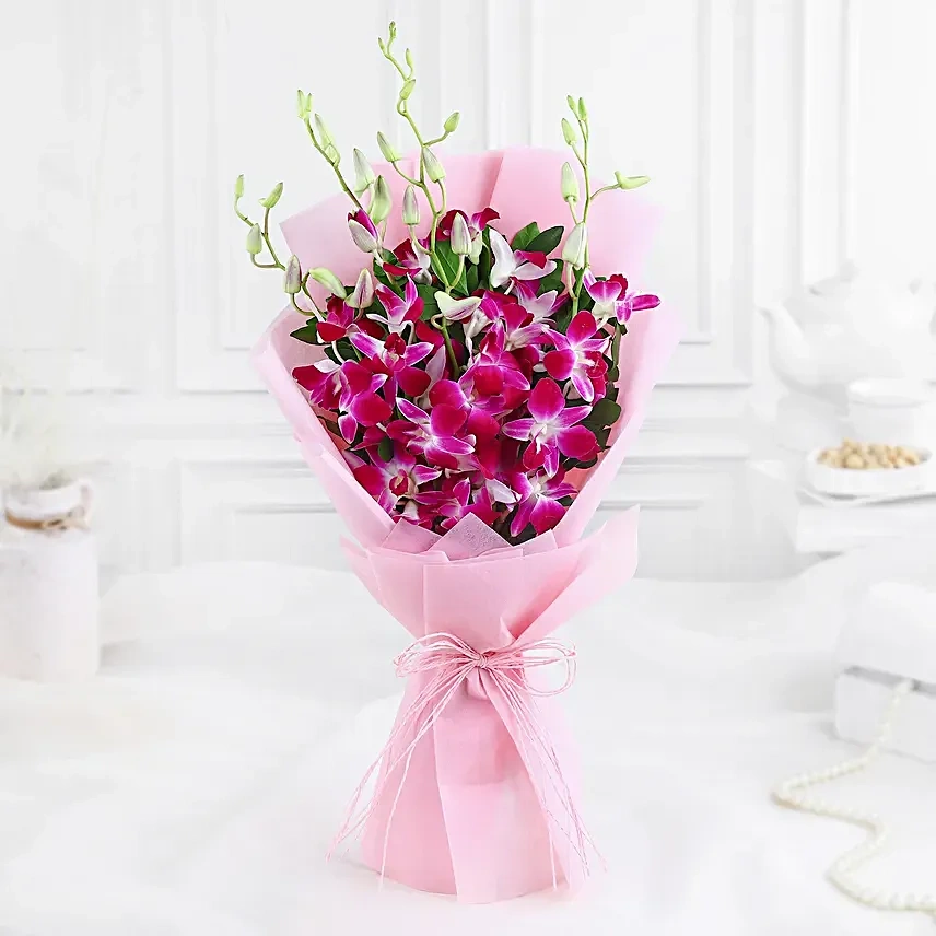 dreamyvioletwhispersorchidsbouquetnblackforestcombo3