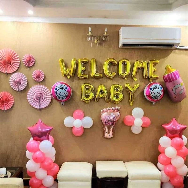 Welcome Baby Girl Balloon Decoration in Living Room Set
