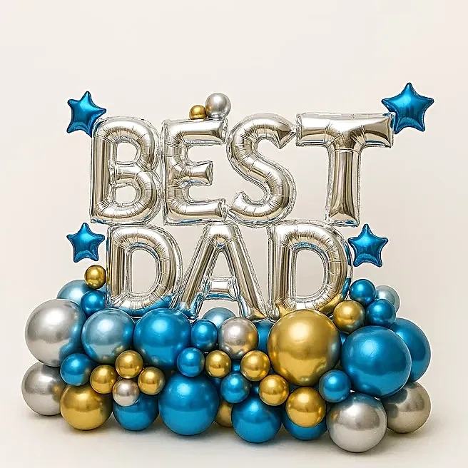 Best Dad Chrome Balloon Bouquet with Star Foil Balloons Set 